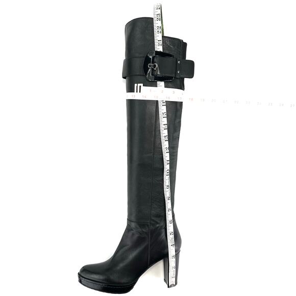 Stuart Weitzman Black Over The Knee Tall Boot Block Heels Platform Sz 5M Leather - Picture 8 of 13